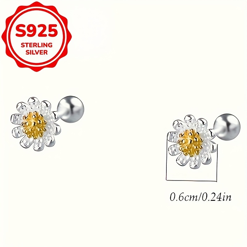 Women's S925 Daisy Flower Stud Earrings, Perfect Gift